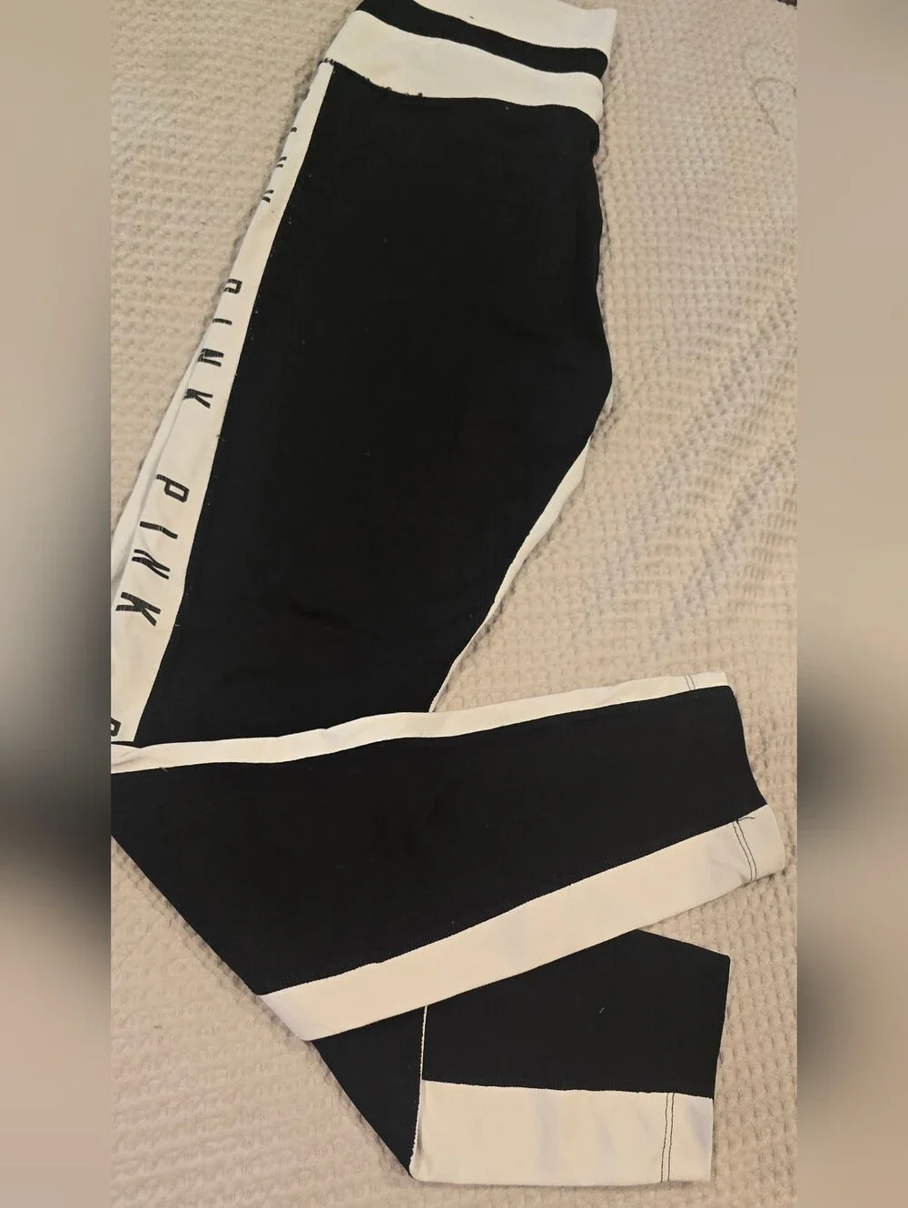 PINK Victoria's Secret Black and White Side-Panel Joggers, Women's S